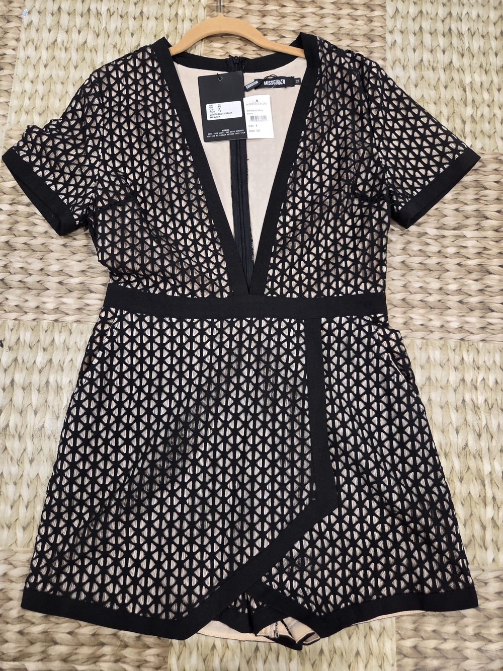 Missguided Black Mesh Overlay Nude-Lined V-Neck Romper